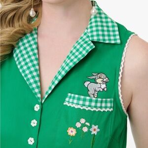 Green Gingham Sleeveless Romper with Disney Thumper Embroidery